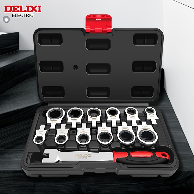 

Delixi Electric 12-in-1 Interchangeable Ratchet Wrench Set, Mechanical Metal Socket Spanner With Quick Release, Mirror Polished, Non-slip, High Temperature , Precision Forged