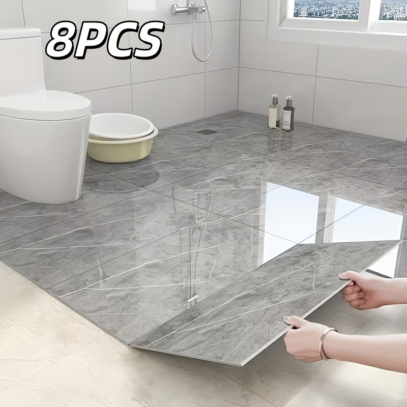E-shop 60cm x 30cm 8-teiliges Set - Fliesen-Optik Marmor Bodenaufkleber, Extra Dick Wasserdicht & Selbstklebend, Kreative PVC Bodenaufkleber, Abzieh-