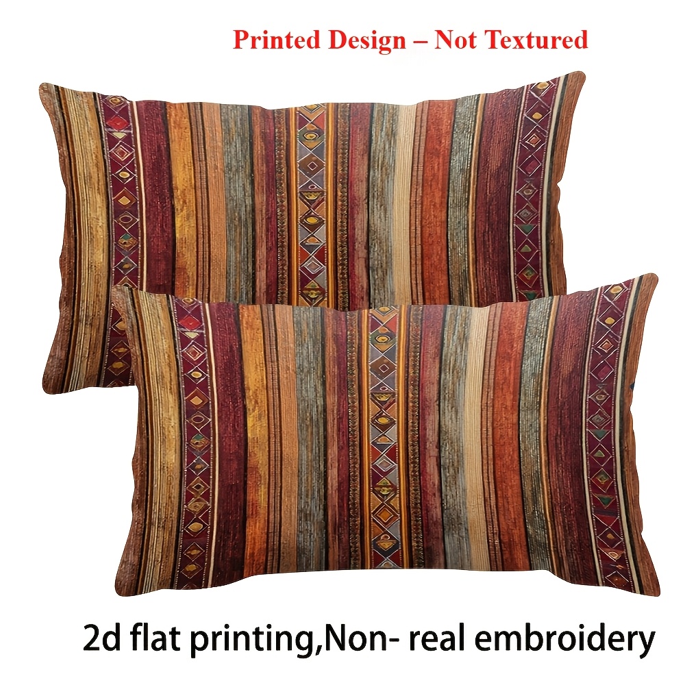 TEMU Printed Design – Not Textured, 2pcs, Ethnic Striped Print Pillowcases, Bohemian Style Home Decor Pillow Covers, Gift For Family, , , Zipper