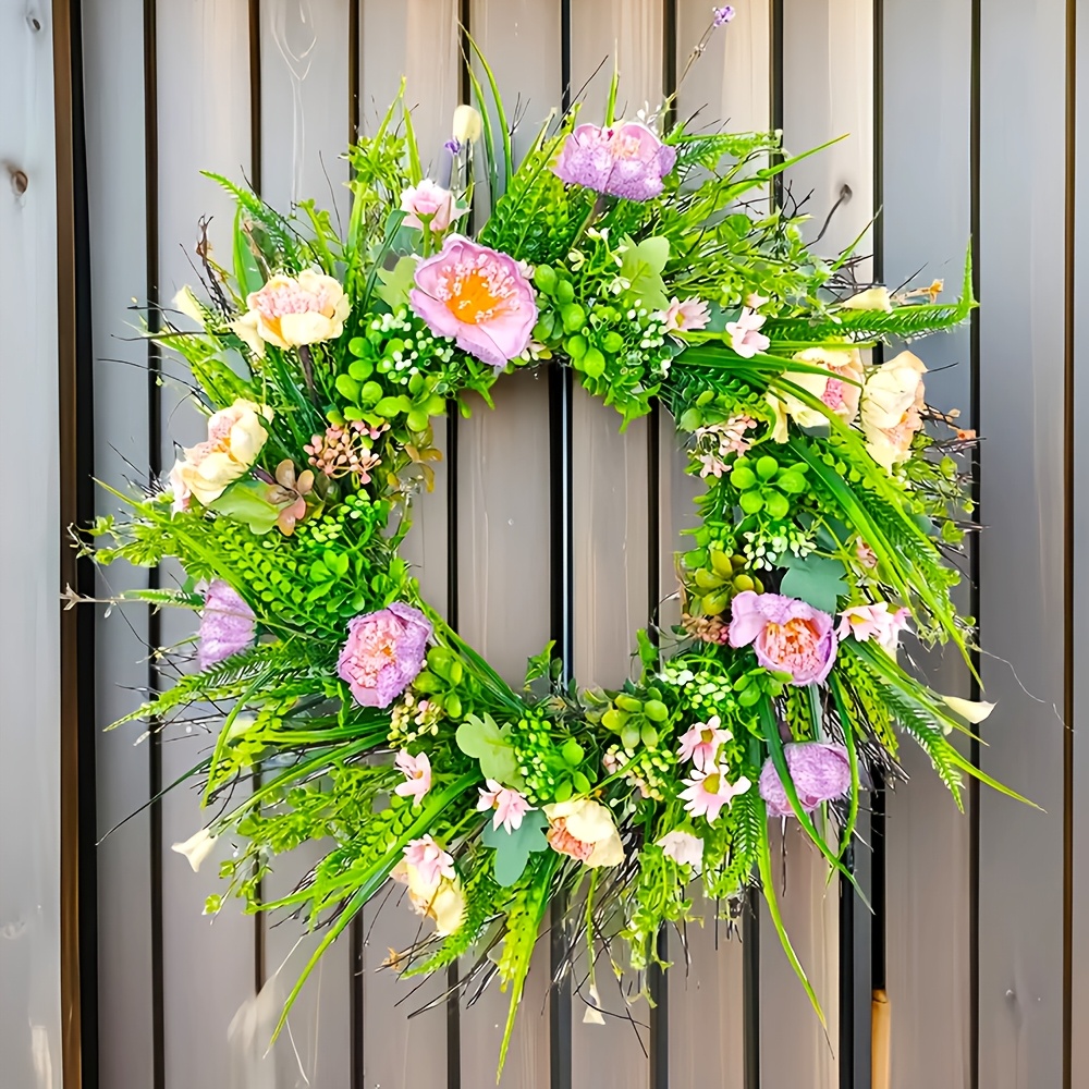 

1pc Elegant 17.7" Floral Wreath - Vibrant Artificial Door Garland, Easter, Weddings, And Home Party Table Backgrounds - Easy-to-hang, No Power Required, Sunflower Decor