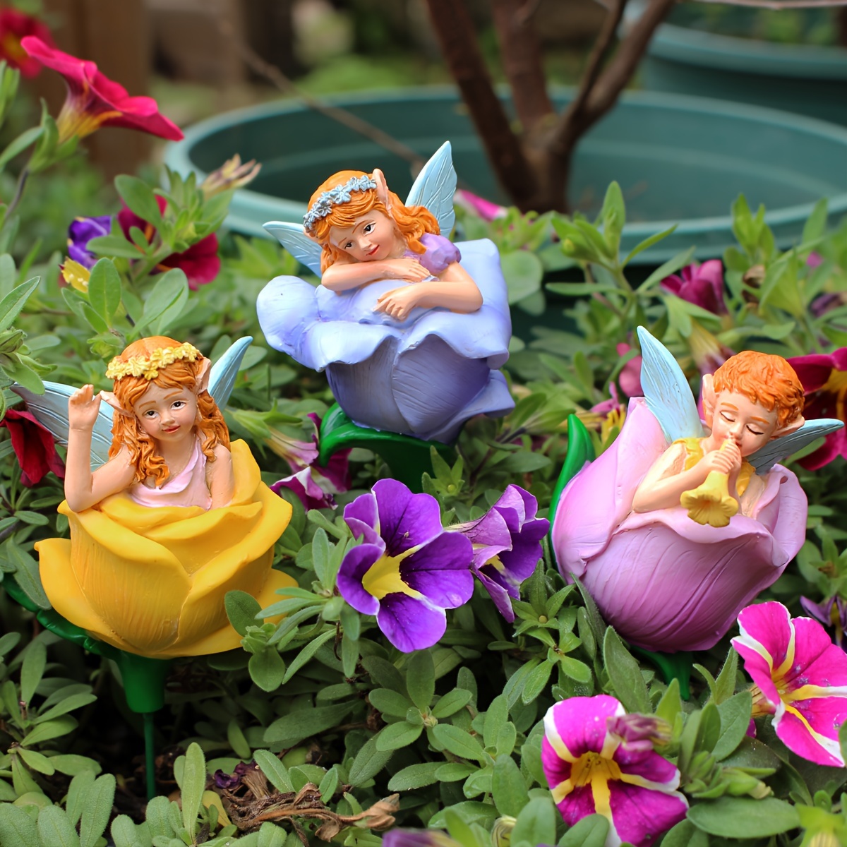 

3pcs Miniature Fairy Flower Bud Figurines Set, Enchanting Resin Fairy Garden Ornaments, Whimsical Indoor & Outdoor Decorative Art, Fantasy Characters For Home & Landscape Decoration