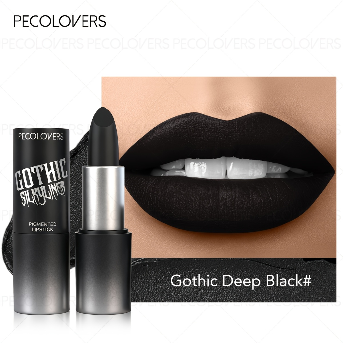 Image of Gothic Black Lipstick - Waterproof, Matte, Long-lasting Gothic Velvet Finish, Parties & Halloween, Makeup Looks, Dramatic Looks | | Waterproof Lipstick, Smoky Makeup