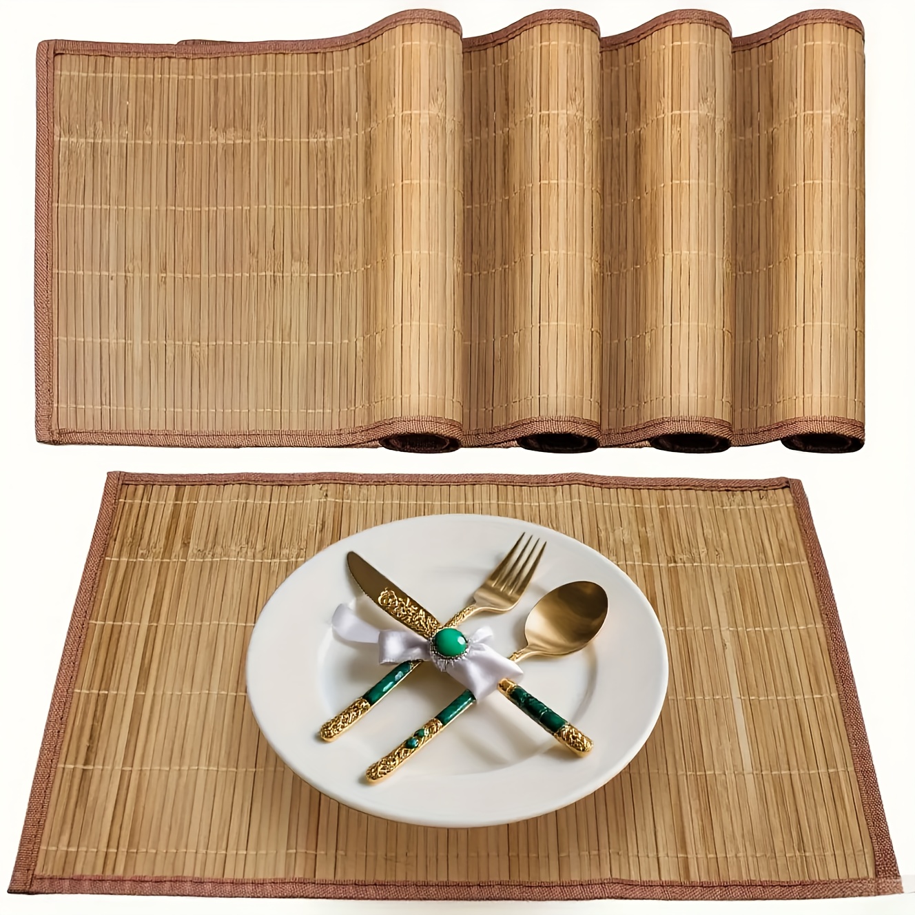 2er/4er Set Bambus Platzset, Hitzebestndige, ausrollbare Kchen- und  Esstisch Anti-Rutsch-Matte, Isoliermatte Platzset