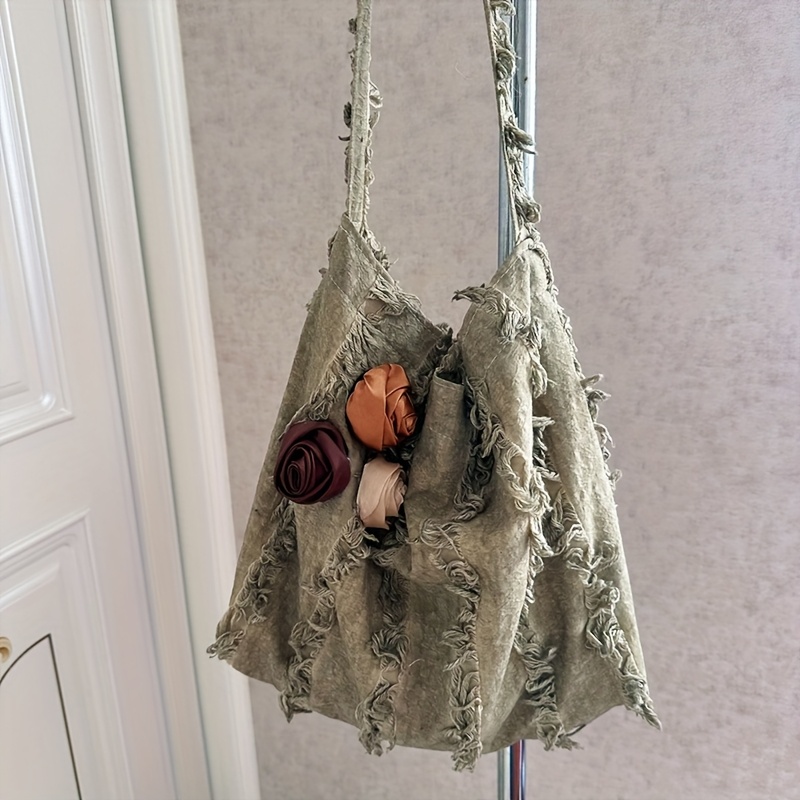 Image of 1pc. Unit Includes Rose Flower, Vintage Scalloped Fringed Shoulder Bag, Colors, Neat Stitching, Sturdy And Beautifully Durable Bag Body