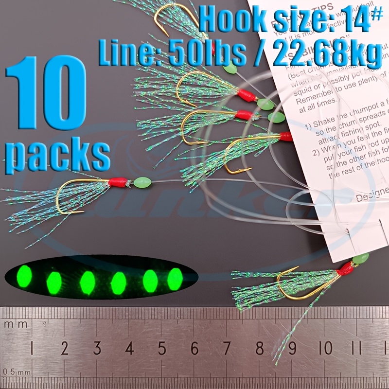 Sabiki Shinning Tinsel Glowing Beads Luminious Carbon Steel Saltwater Fishing 10 Packs