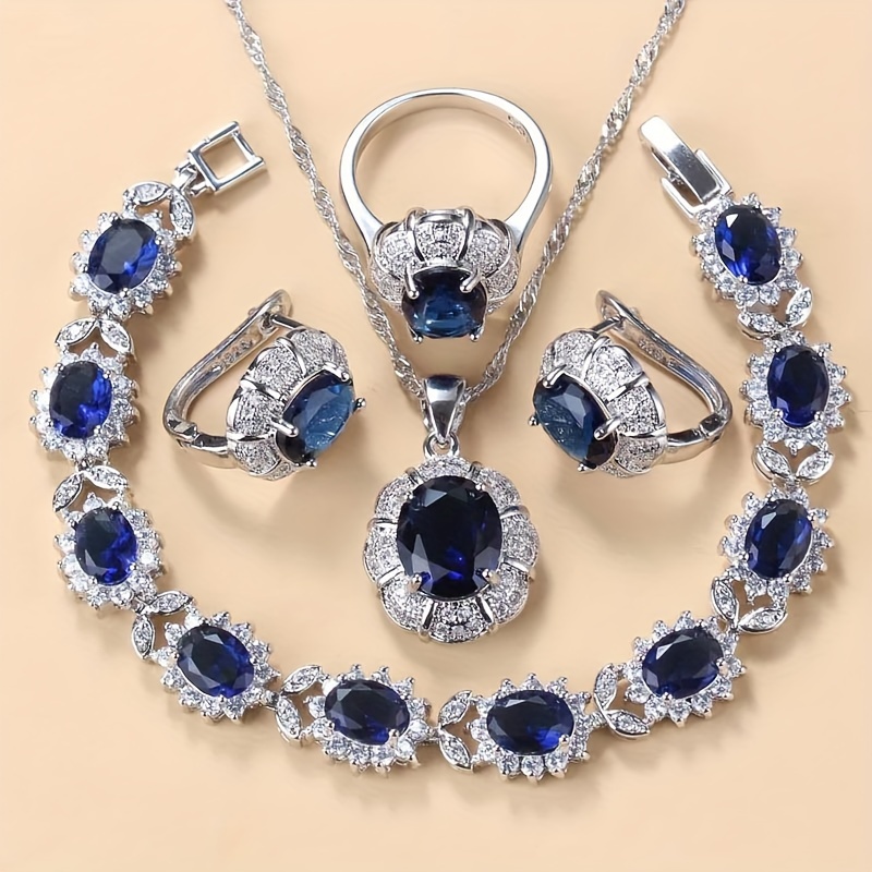 Juego de Joyería Elegante para Mujer de 5 Piezas: Aretes, Anillo, Collar, Colgante y Pulsera