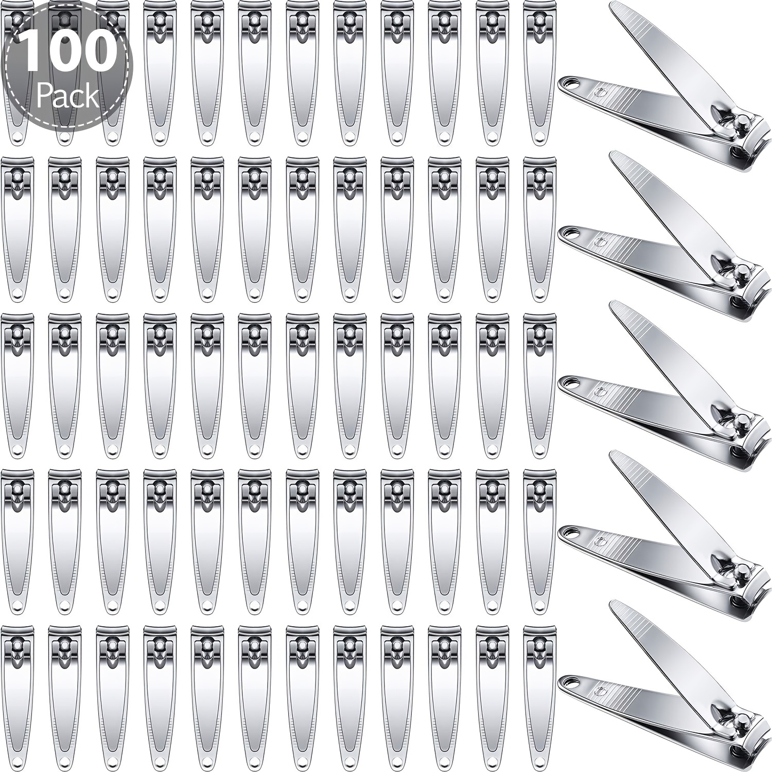 

100pcs Stainless Steel Nail Clipper Set For - , Portable Fingernail & Toenail With Sharp Blades For Manicure & Pedicure Care, Yaomiao