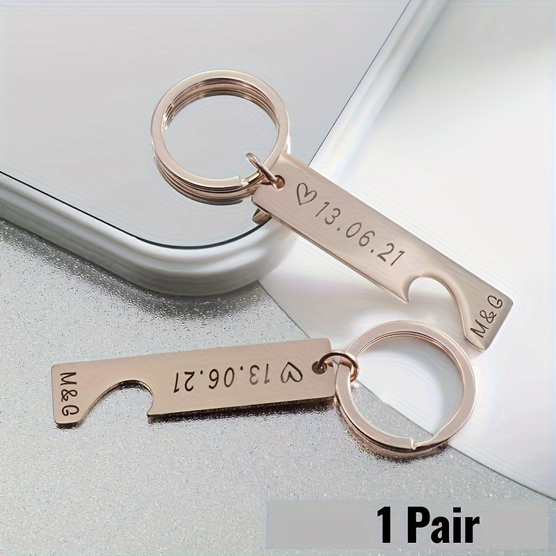 1 Pair Of Custom Engraved Durable And Stylish Stainless Steel Keychains, Personalized Hipster Style Couple Keychains With Date, Ideal Gift For Anniversary, Birthday, Father's Day Gift details 4