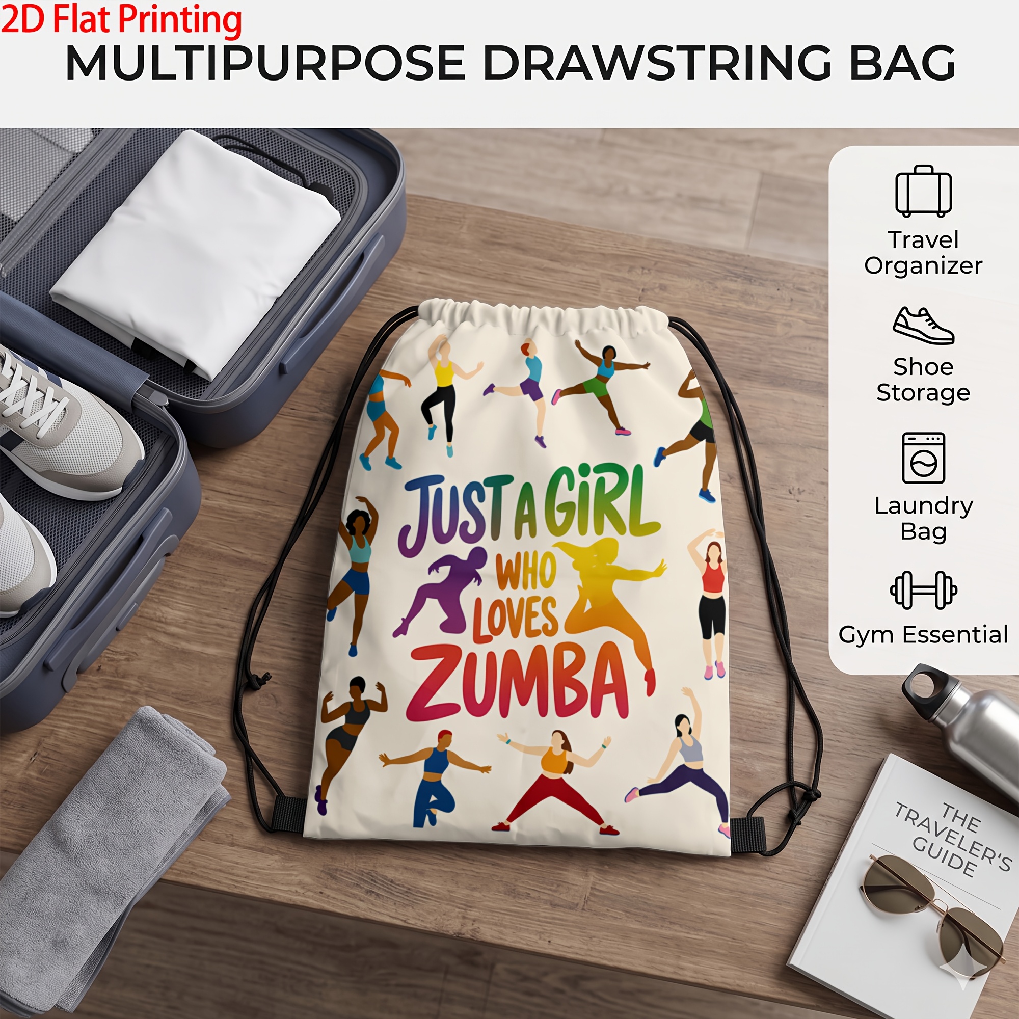 TEMU Lightweight Drawstring Gym Backpack, Funny Who Zumba Letter Print Sackpack, Portable Durable Sports Bag For Fitness Workout Gym Outdoor Travel,