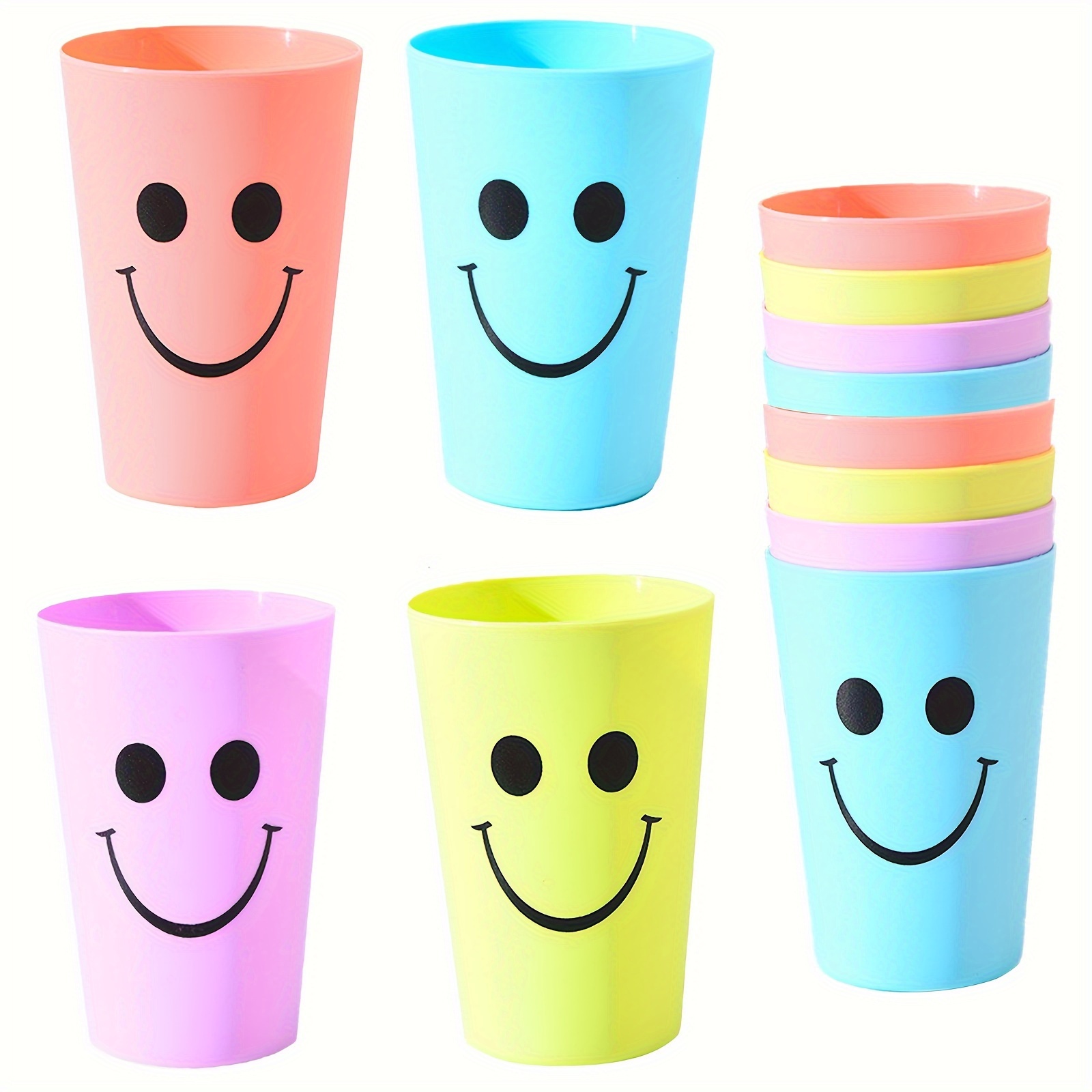 

8/ 16pcs, Reusable Smile Plastic Cups - 8.79 Ounces Plastic Drinking Cups, 4 Different Colors - Reusable Plastic Cup Set - Outdoor Party, Picnic, Camping, Travel, Kitchen Supplies