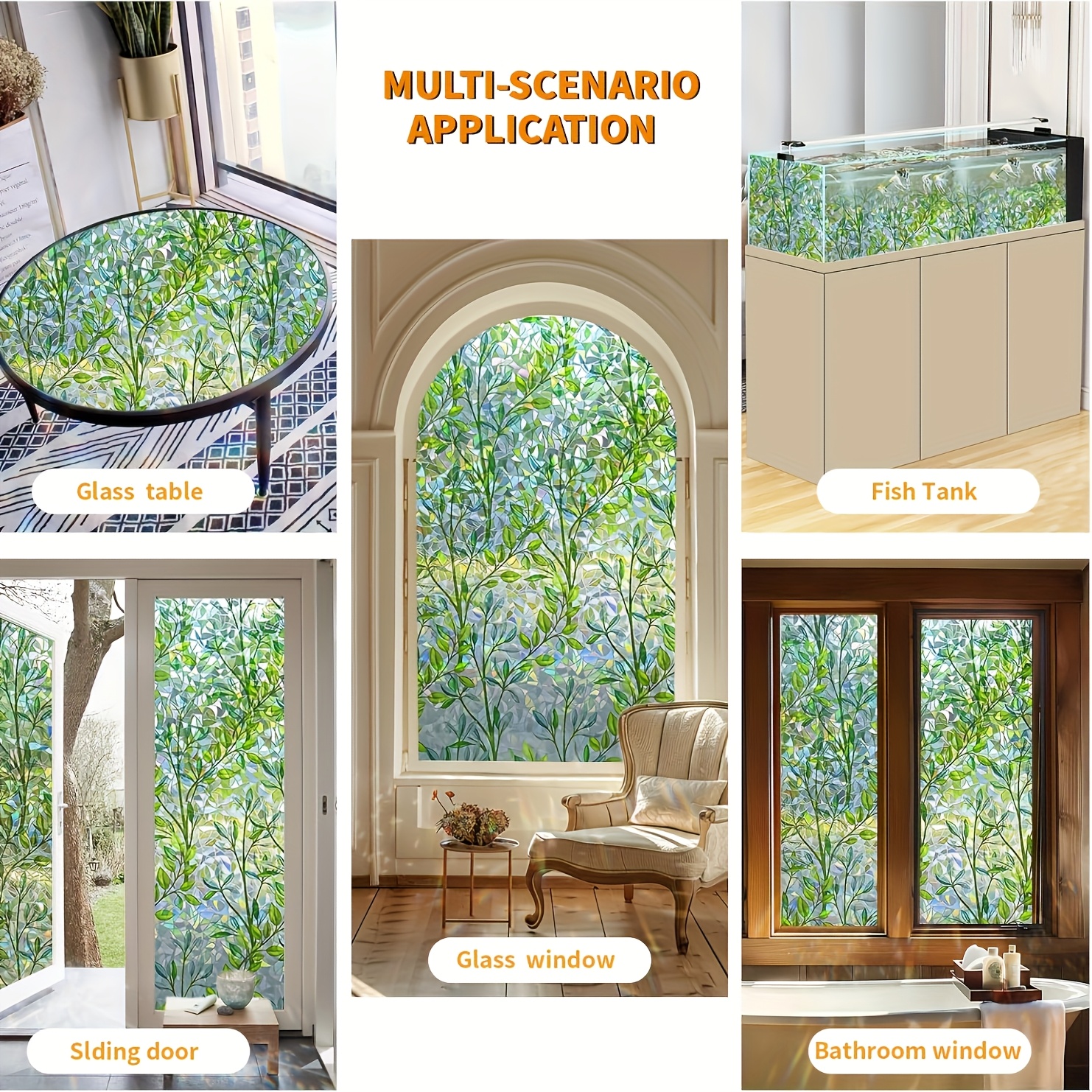 静电免胶磨砂玻璃贴膜3d镭射树叶含羞草防窥膜透光不透明玻璃贴纸 商品详情 3