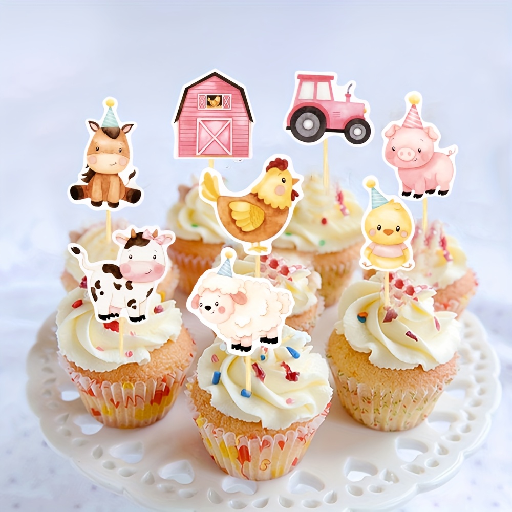 16pcs farm animal cupcake toppers cow sheep horse Temu New Zealand