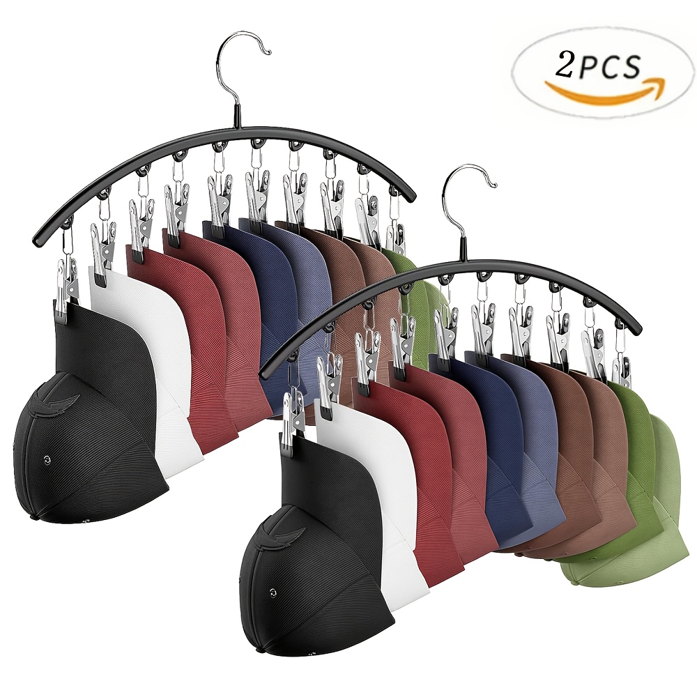 

Hat Hangers For Closet, Metal 2 Pack Hat Organizer Holder For Hanger & Room Closet Display, Hat Racks For Baseball Caps W/10 Clips, Hat Holder For Ball Caps & Accessories, For Men Women