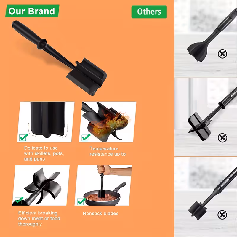 heat nylon meat crusher with 5 curved non with minced beef burger mince kitchen must have tool handheld meat cooking spatula mince meat and grinding spatula Product details 7