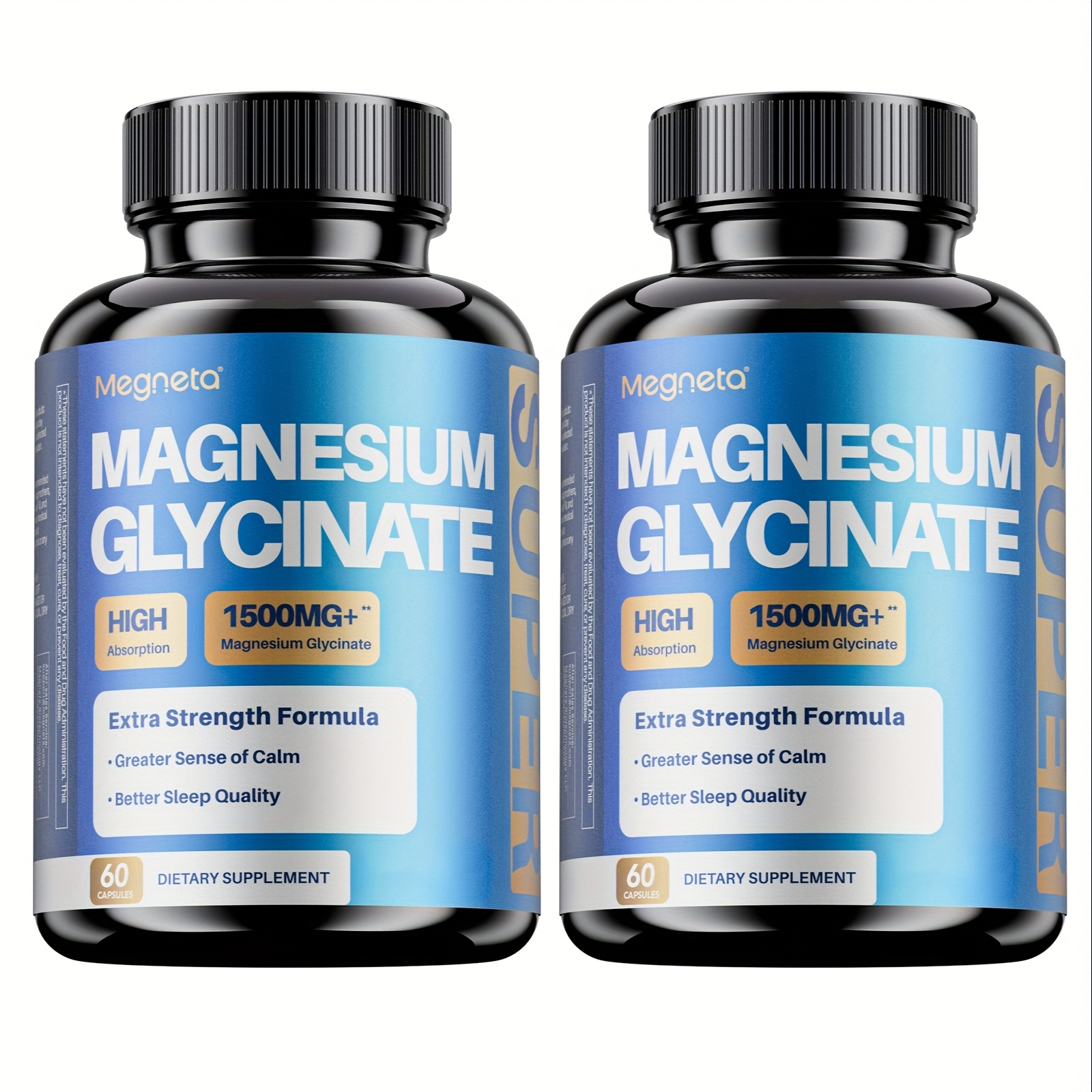 Megneta Magnesium Glycinate with Vitamins B6 & D3 for Sleep, Calm, Muscle & Heart Health, 60 Capsules