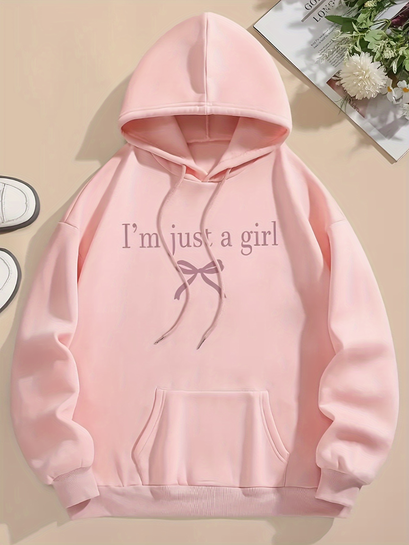 womens light pink im a graphic hoodie 100 polyester kangaroo