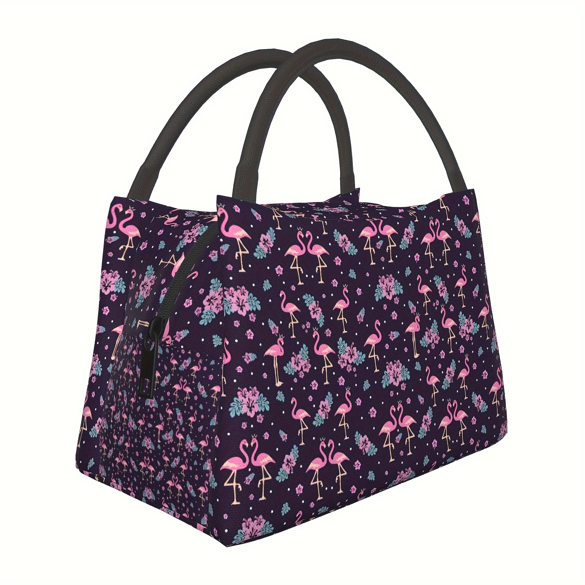 

Festive Flamingo Pattern Lunch Bag: Perfect For Beach Days, Picnics, And Office Lunches - Hand Washable, Reusable, And Made Of Durable Polyester