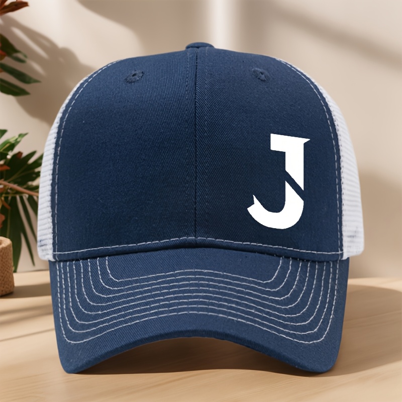 TEMU 【商品名】ティブ フォント レター J プリント ベースボールキャップ 春夏 メッシュ 通気性 調節可能 ダックビルハット アウトドア レジャー スポーツ フィッシング サンハット