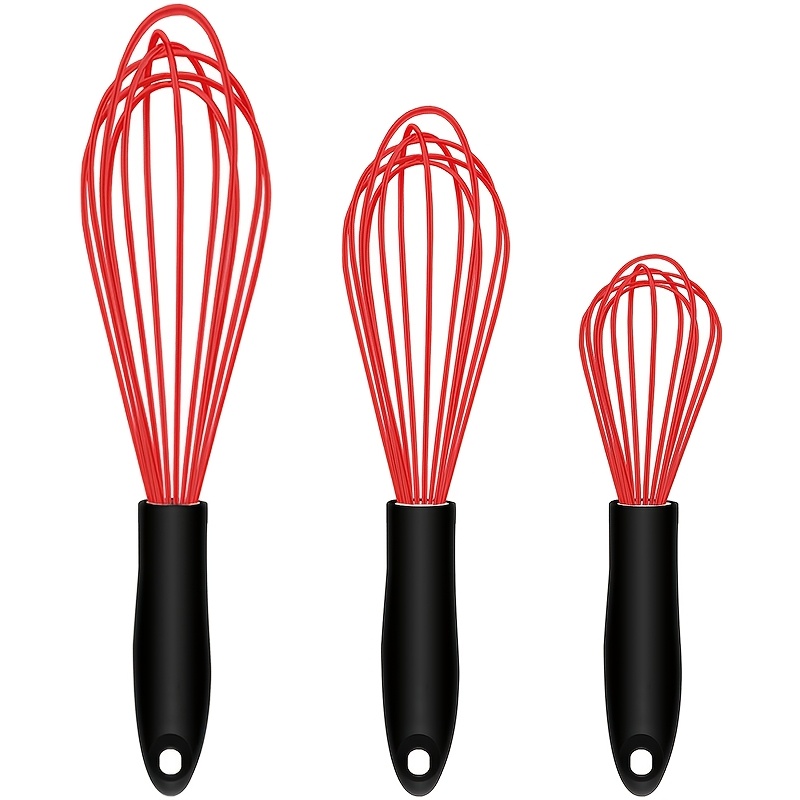 Food-grade Silicone Egg Beater, Manual Egg Whisk, Home Baking Tool For Egg , Cream, And Batter Mixing, 3pcs Set, Red