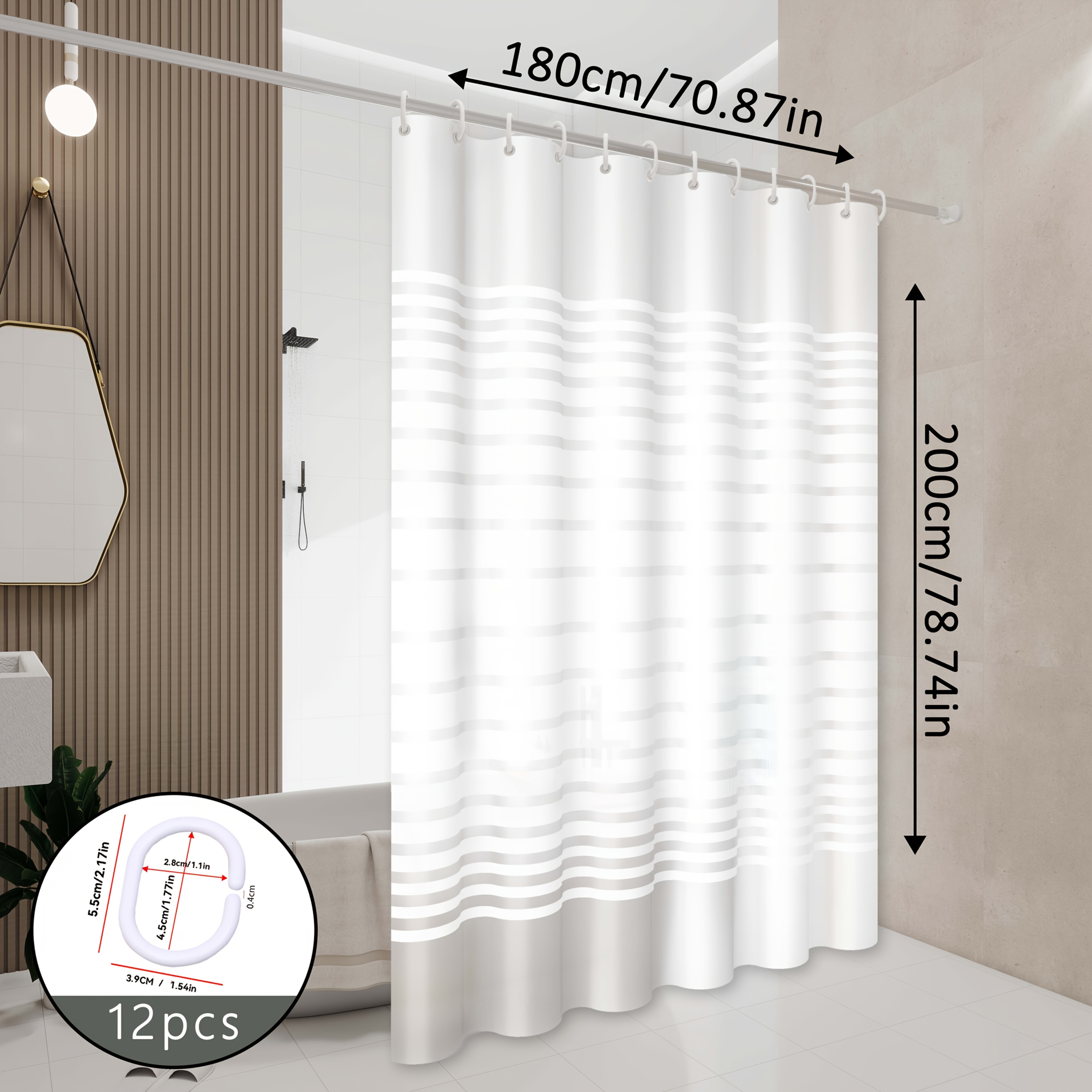 Minimalist Modern White Striped Shower Curtain, No-drill Installation, Optional Universal Partition Curtain With Hooks