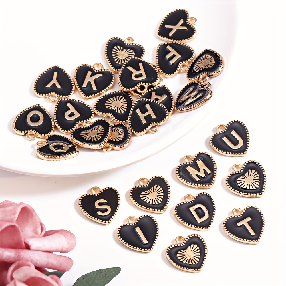 

26pcs Enamel Heart Alphabet Charms Set - Zinc Alloy A-z Letter Pendants For , Bracelets, Necklaces, Earrings & Keychains