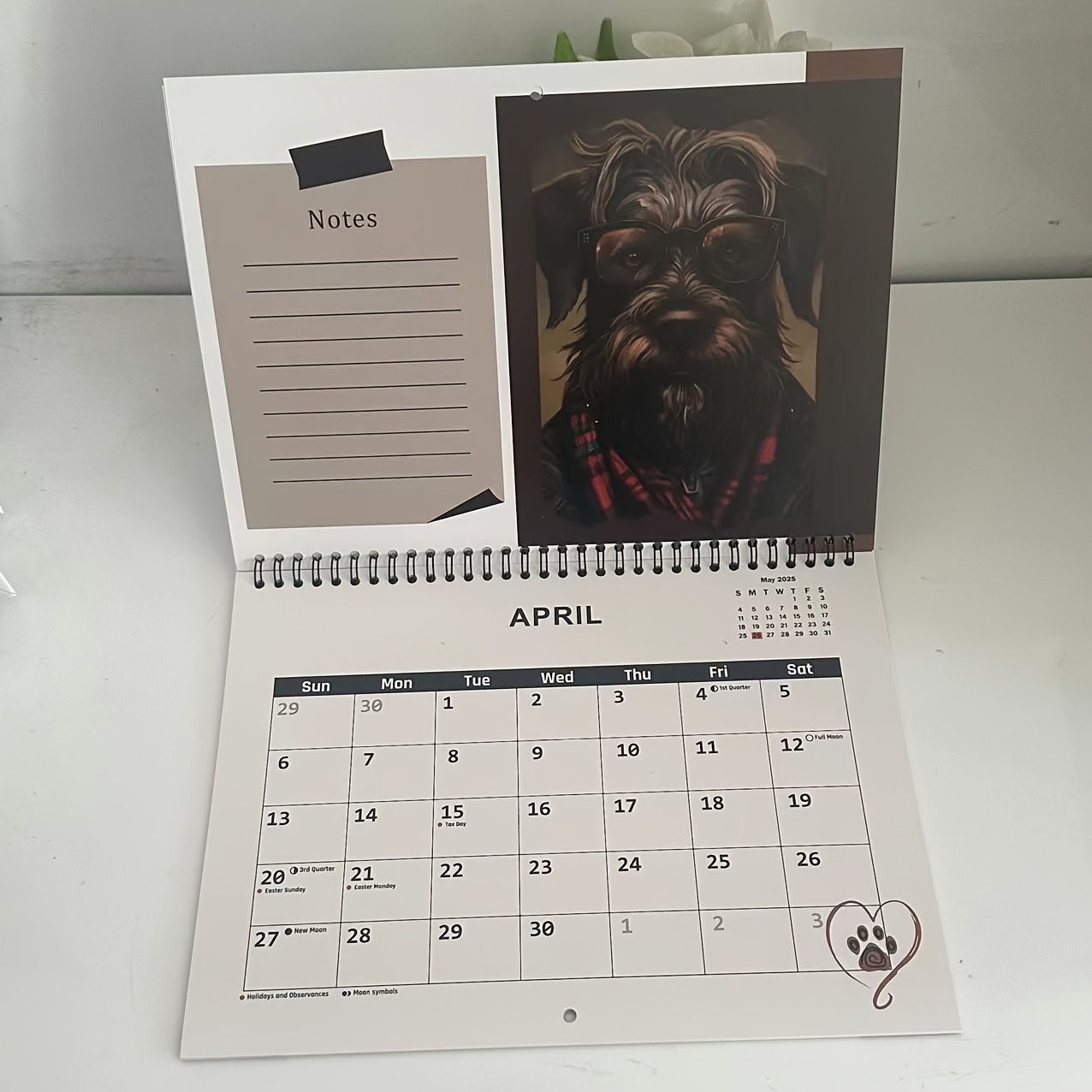 2025 Dog themed Desk Calendar 12 month Spiral bound Flip Temu