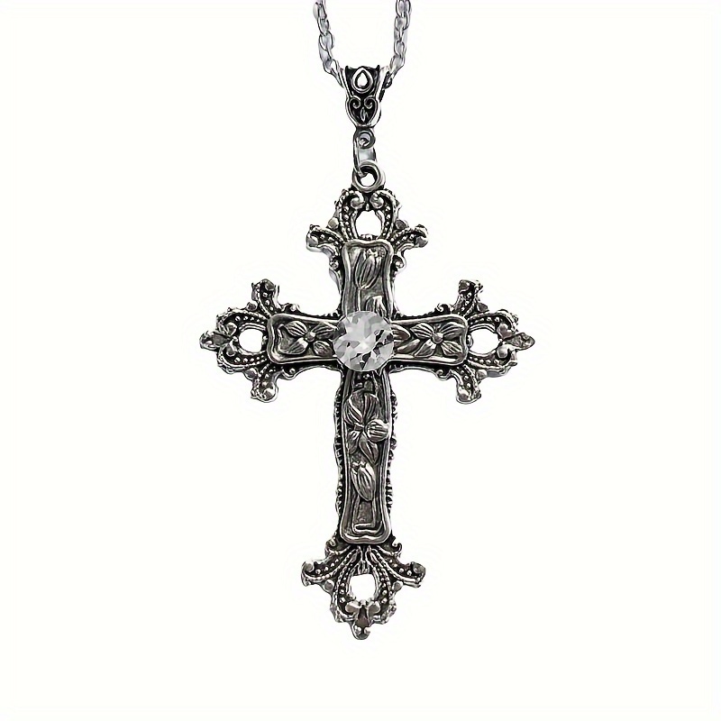 Creative Flower Pattern Cross Inlaid Synthetic Gemstone Necklace