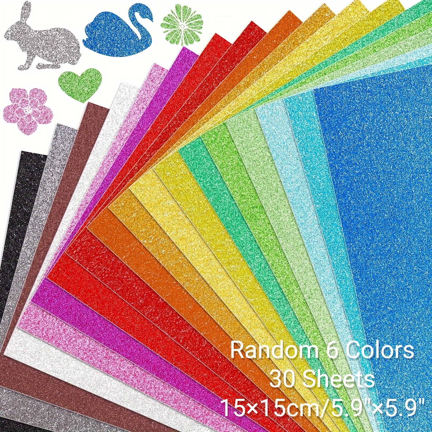 

30 Sheets Square Colorful Glitter Cardstock Paper, Random 6 Colors 15cm×15cm/5.9"×5.9" Premium Sparkly Paper For Scrapbook, Diy Projects, Party Decoration, Gift Box Wrapping 250gsm/92lb
