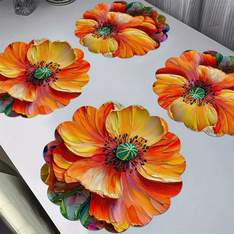 TEMU 4pcs, Summer Lace Round Placemats, Round Table Mats, 15 X15 Inch, Abstract Colorful Flower Watercolor Rich, Non Slip, Durable And Easy To Clean,