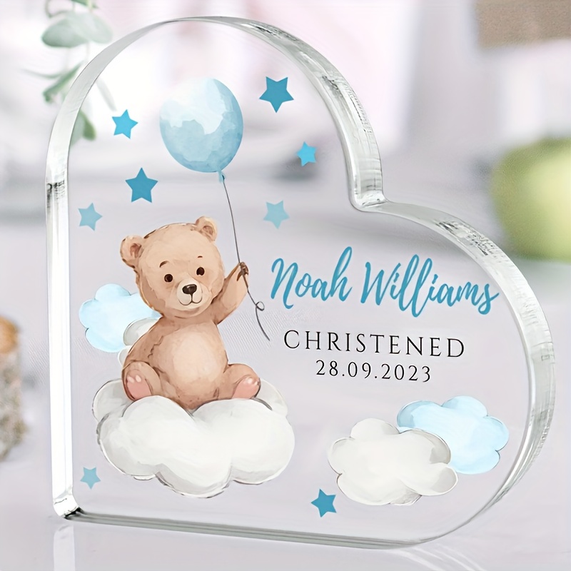 TEMU 2d Flat - [2d Flat] 2d Personalized Heart-shaped Acrylic Plaque - Customize Name And Date, Cute Rabbit Pattern, Table Decoration Suitable For