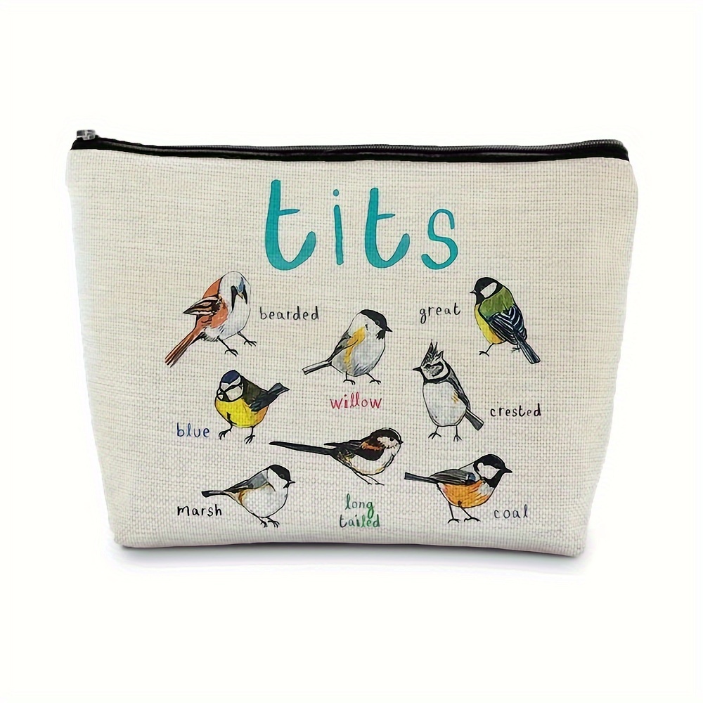 

Canvas Bird-themed Makeup Bag For Women - Perfect Gift For Bird Lovers, Cute Cosmetic Pouch With Illustrations, Polyester Fiber, Bird Accessories, Winter, New Year