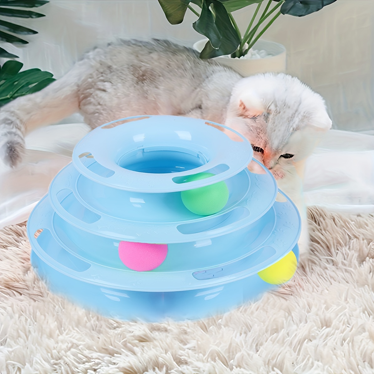 

1pc Interactive 3-layer Rotating Cat Toy , Plastic Non-battery Operated Structure For Indoor Cats