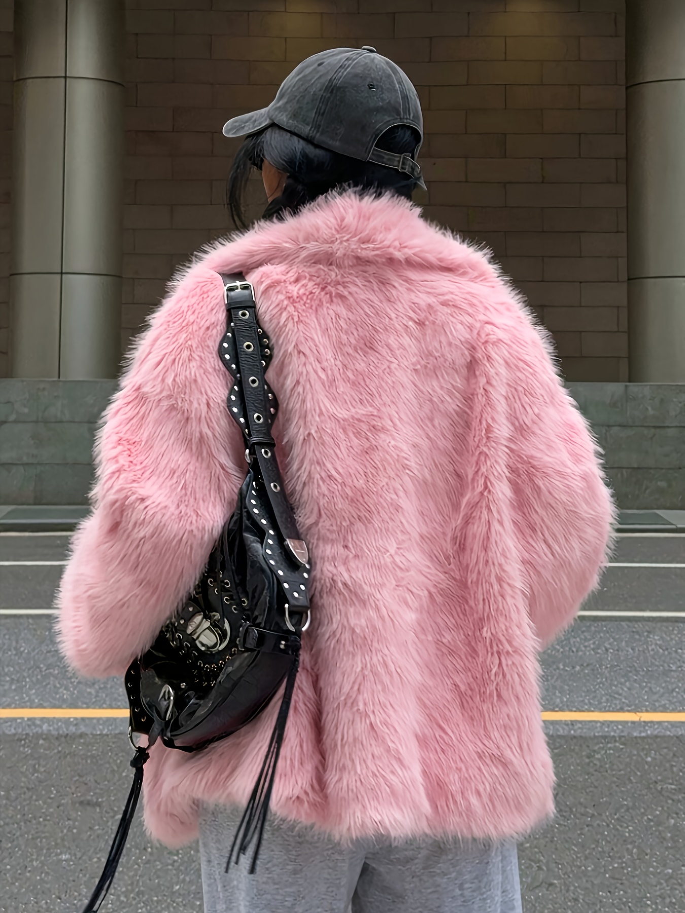 womens winter white pink plush faux fur jacket elegant - Temu
