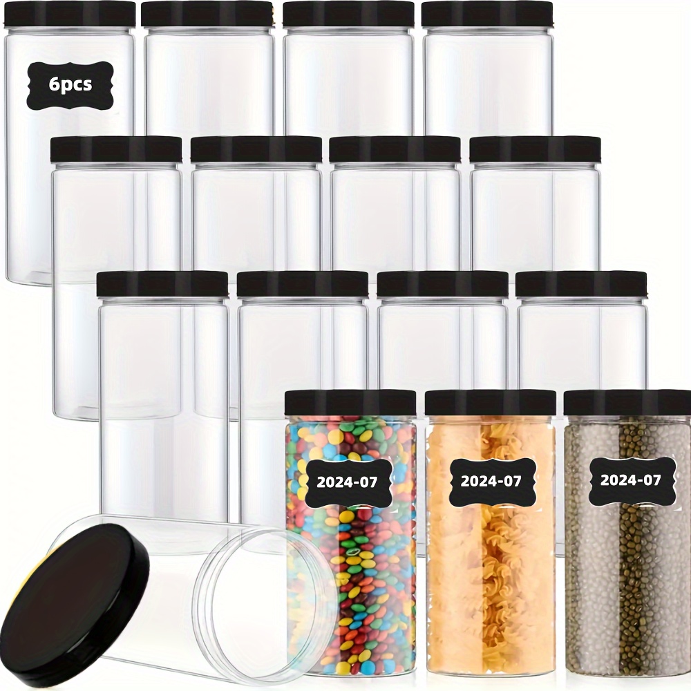 

de 6 bocaux en plastique de 30 oz couvercles noirs, matériau PET, d’étanchéité , conteneurs de stockage à grande , , , noix, des étiquettes et un stylo - Bouteilles organisatrices rechargeables