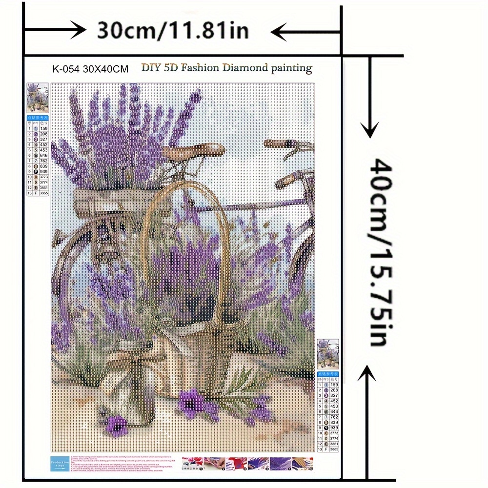 Lavender Bicycle Diamond Painting Kit, Round Acrylic Gems, Diy Craft 11.81x15.75 Inches