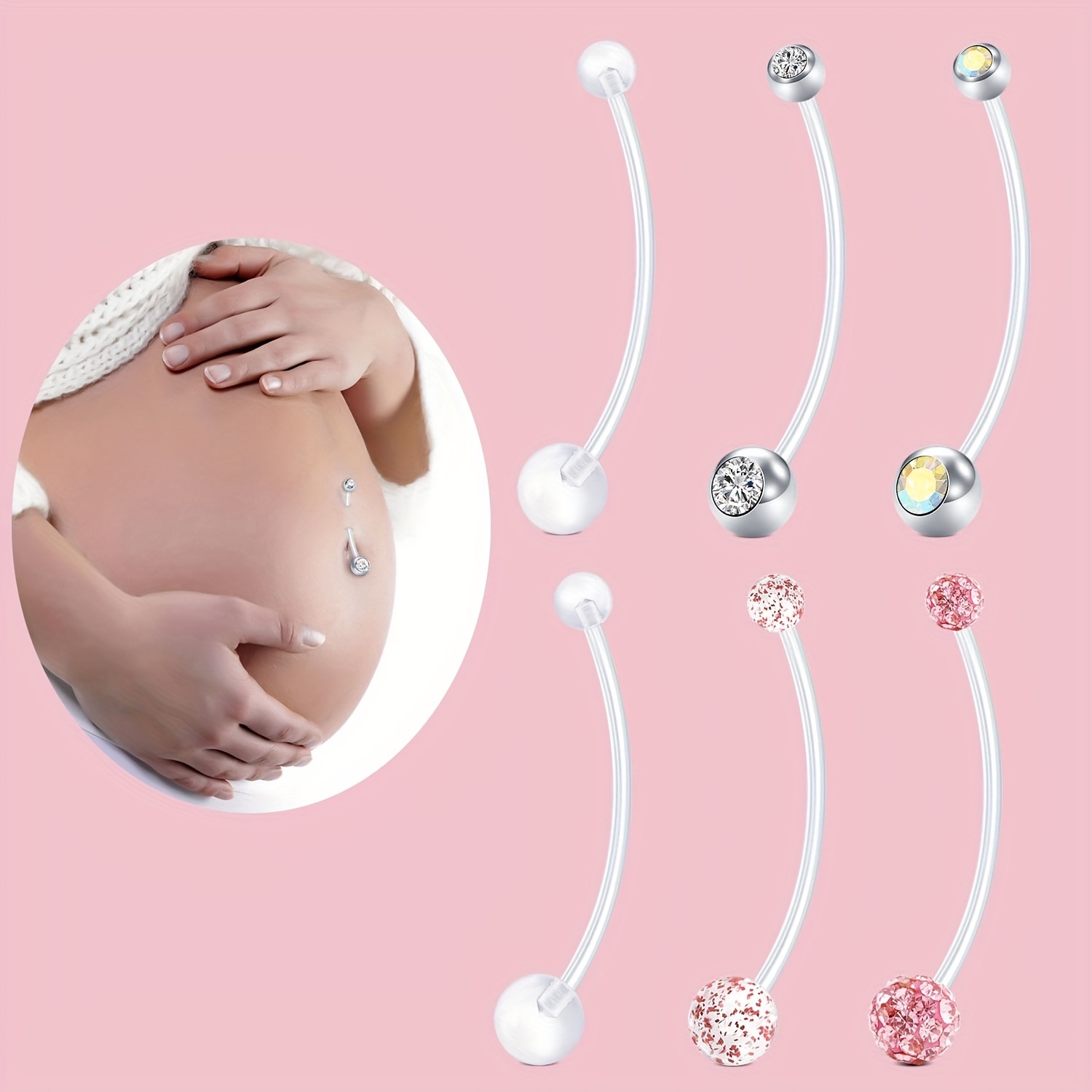 10PCS Navel Belly Button Ring Pregnancy Maternity Flexible Clear Long Belly  Button Rings Navel Retainer Body Piercing 