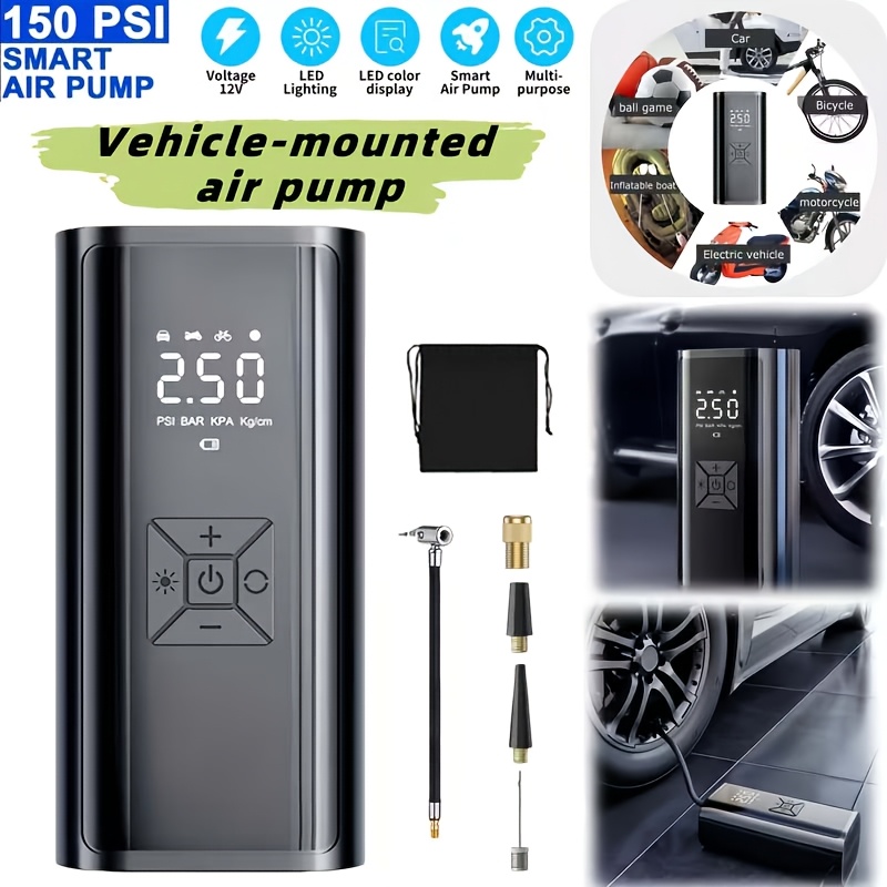 TEMU Compresseur d'air portable gonfleur de pneus avec manomètre numérique et batterie 25000mAh - Pompe à air électrique pour voiture, vélo, moto,