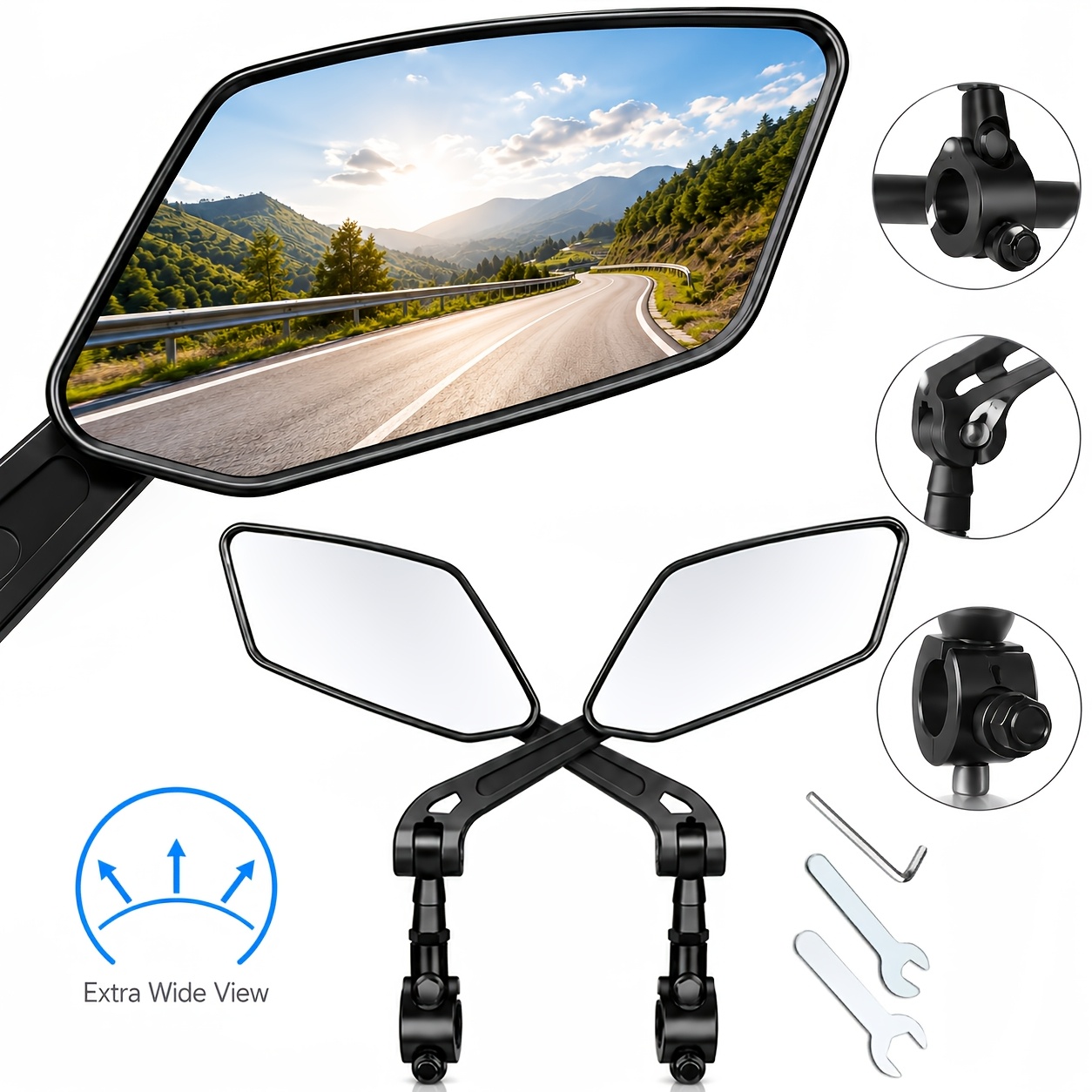 TEMU 2pcs Set Of Bicycle Mirrors, E-bike Handlebar Mirrors, 360° Adjustable And Rotatable Safety Bicycle Rearview Mirror, Handlebar-mounted Bicycle