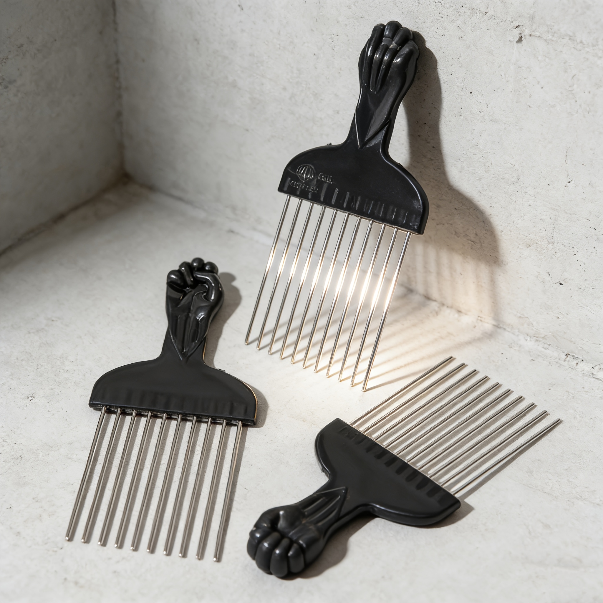 TEMU 3pcs Set Of Stainless Steel African Hair Comb, Durable Metal Comb With Plastic Handle, Perfect For Curly Hair Styling, Salon Hairdressing Tool