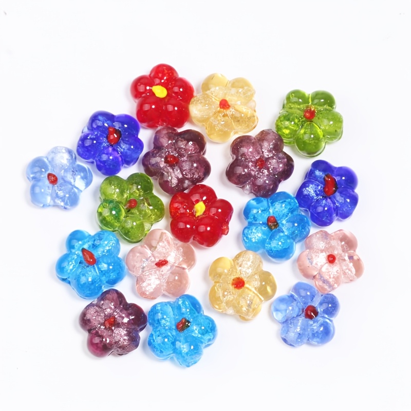 TEMU 10 Transparent Mixed Color Small Flower 14mm Glass Loose Beads, Handmade Additions, Suitable For Necklaces, Bracelets, Earrings, Hair Additions,