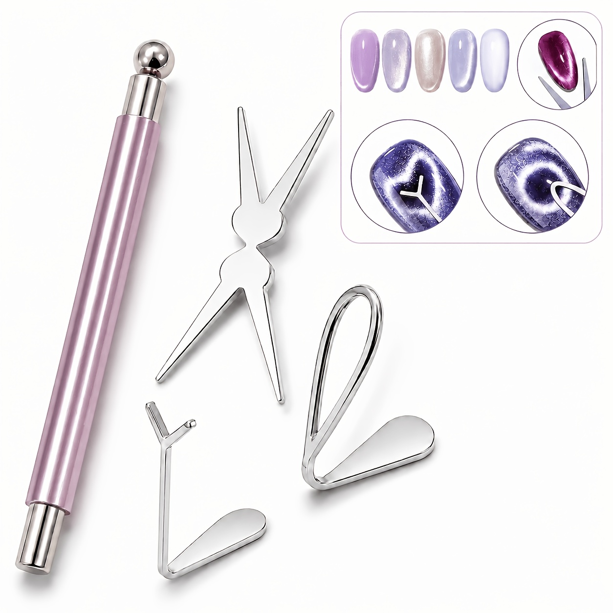 TEMU 5pcs Cat Set For Cat Eye Gel Nail Polish, Nail Tip Line And Heart-shaped Swirl Stripe Effect Nail Art Magnet Tools, Round Hole Cat Eye,