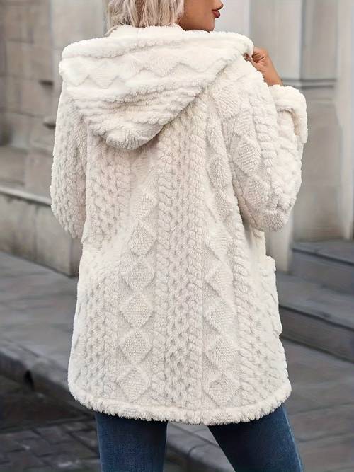 solid color double sided plush zip up hooded cardigan womens casual length plush coat for autumn and winter