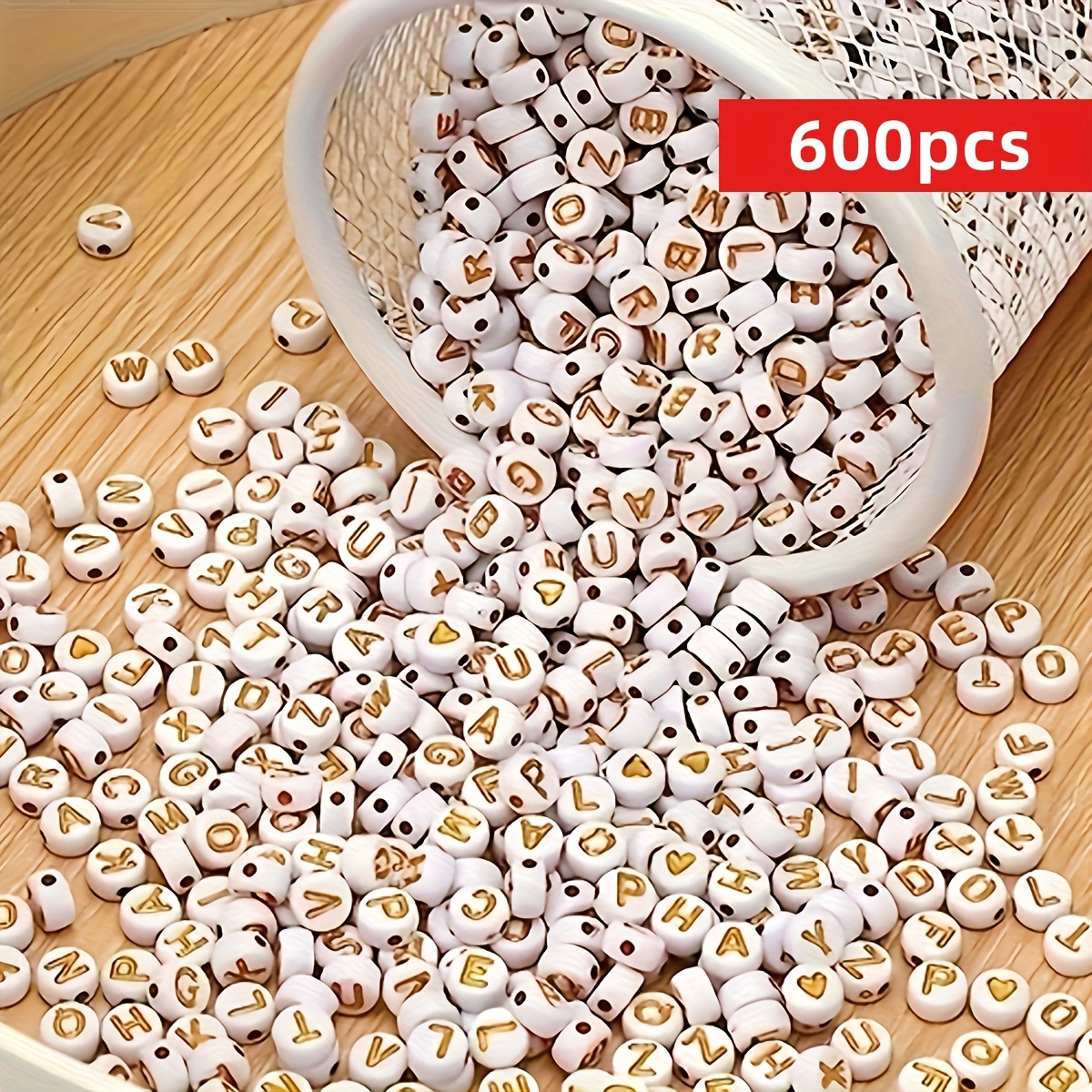 Image of 1200/600pcs 7mm Letter Beads, Round White Golden Letter Acrylic Beads, Used For Jewelry Making, Bracelets, Necklaces, Keychains Jewelry Necklace Bracelet Additions Production Supplies