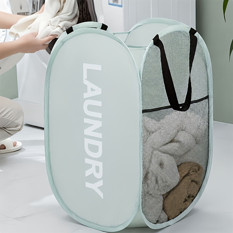 TEMU Travel Outdoor Portable Folding Laundry Basket, Collapsible Clothes Box With Handle, Suitable For Dormitory, (black And Gray), Dorm Room Storage
