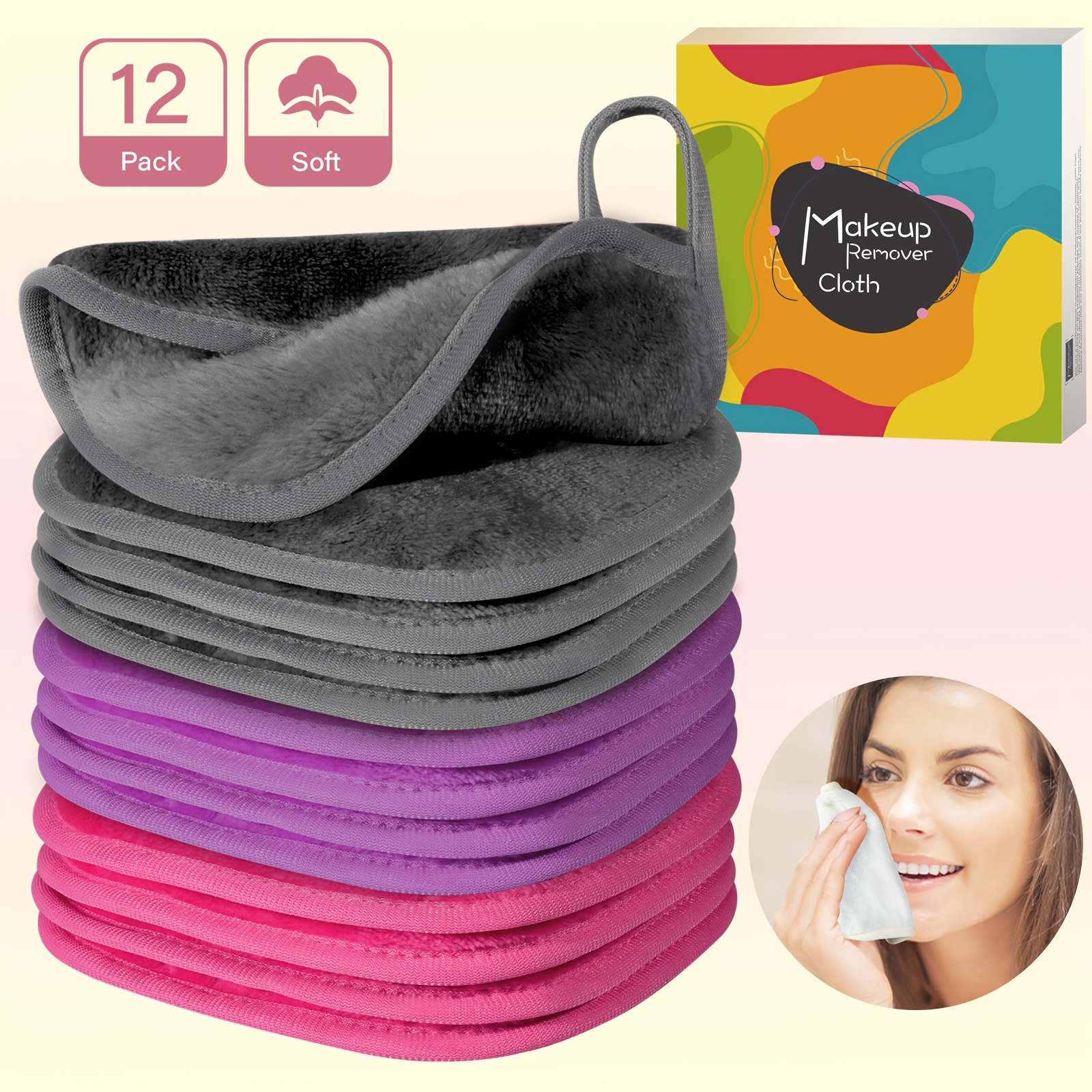 

12pcs , Hypoallergenic Washcloths - Fragrance-free, Reusable & Machine Washable For Types - Ideal For Makeup Removal & ,