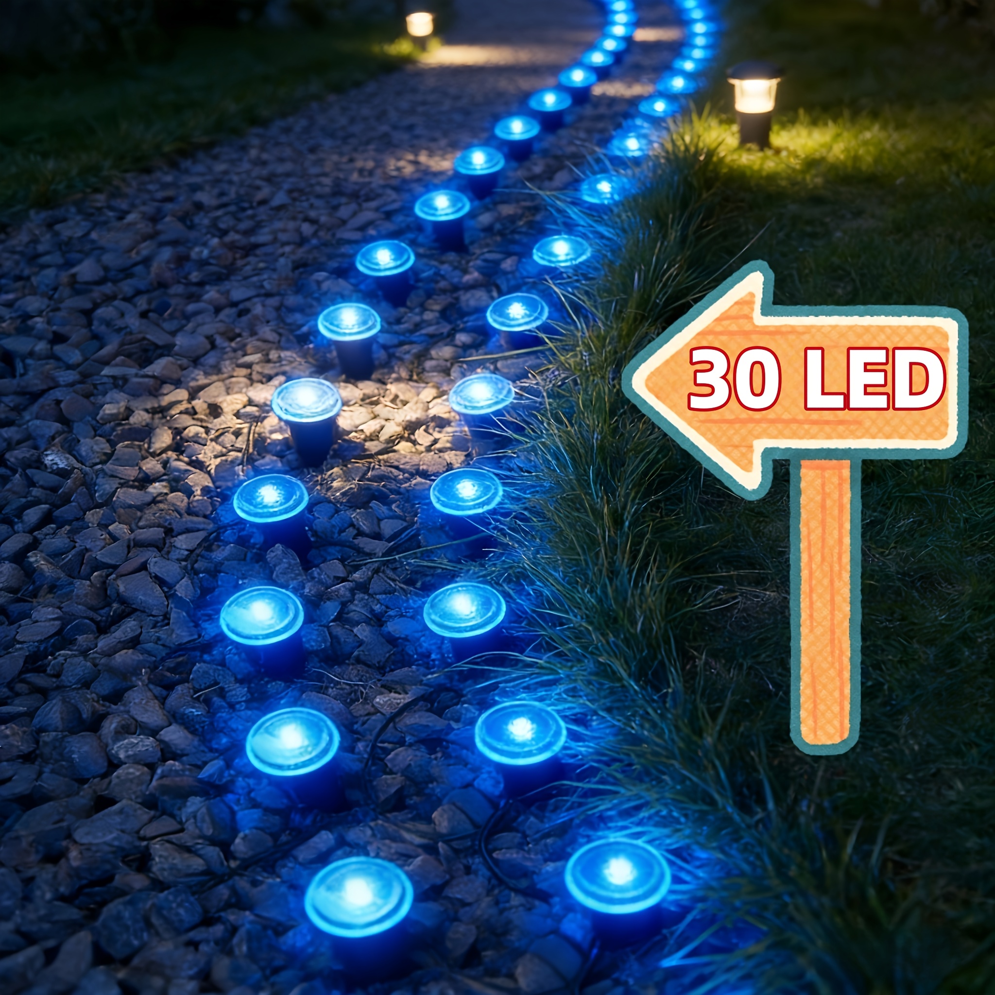 TEMU 30pcs Outdoor Solar Lawn Stake Lights, Multiple Colors, , Ground Lights, Decorations Solar Garden Lights, Outdoor Ip44 Courtyard/lawn Camping