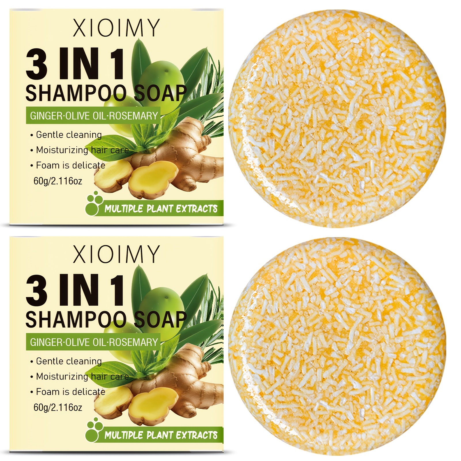 Image of 2pcs 1 Ginger Shampoo Soap, Rich In Ginger, Olive Oil, And Rosemary Ingredients, Cleanses And Makes Hair Smoother And More , Suitable For All Hair Types