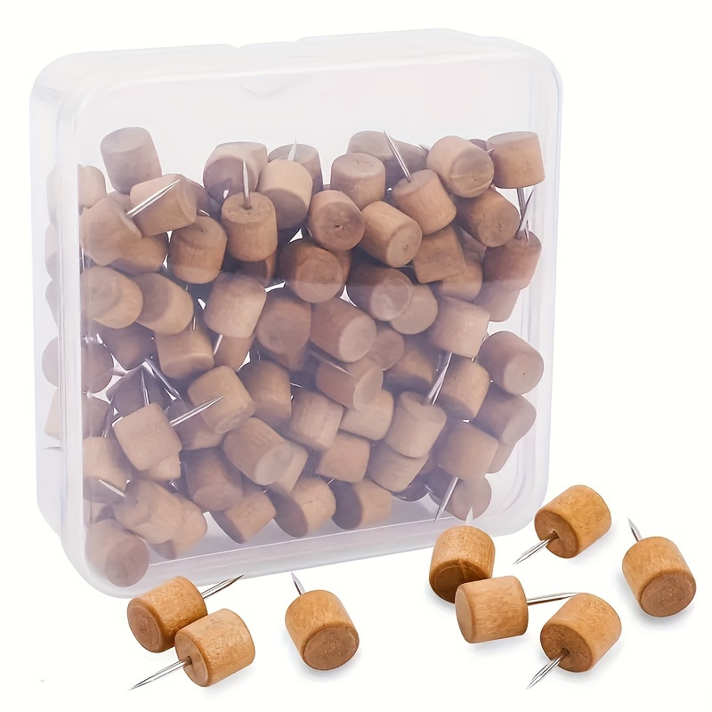 

50-pack Decorative Wooden Push Pins, Wood Thumb Tacks For Office Supplies, Art Projects, No Trace Wall Tacks For Home And Craft Use