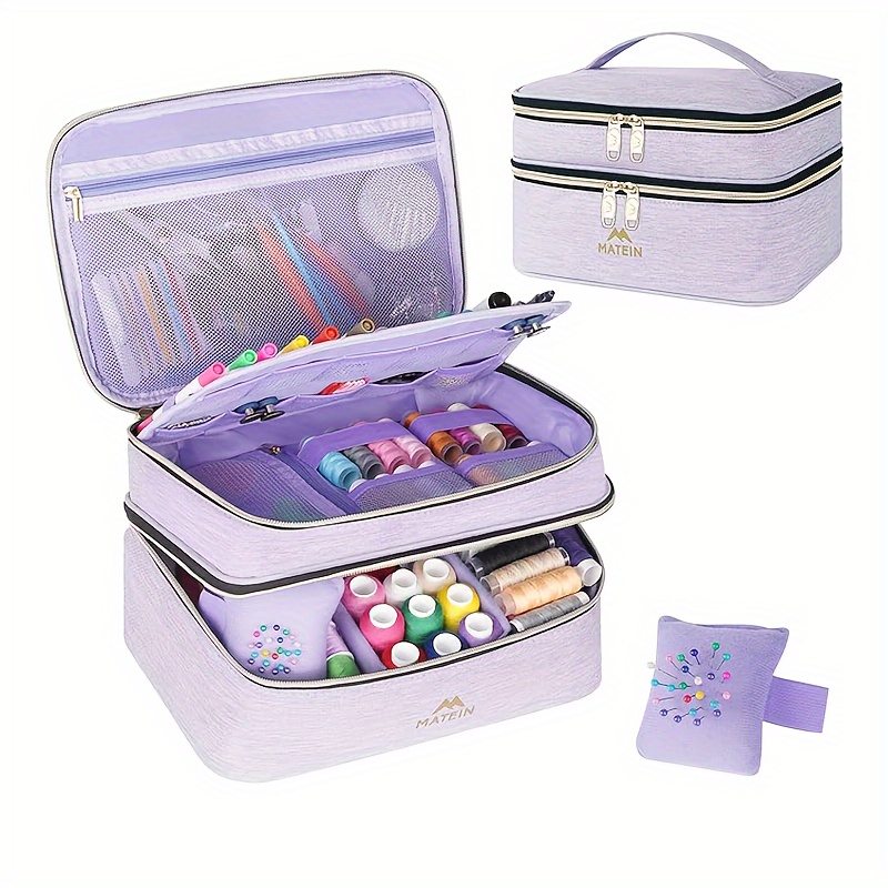 

Sewing Organizer, Double- Sewing Box Organizer Accessories Bag, Sewing Women For Thread, , Kit, Purple Matein