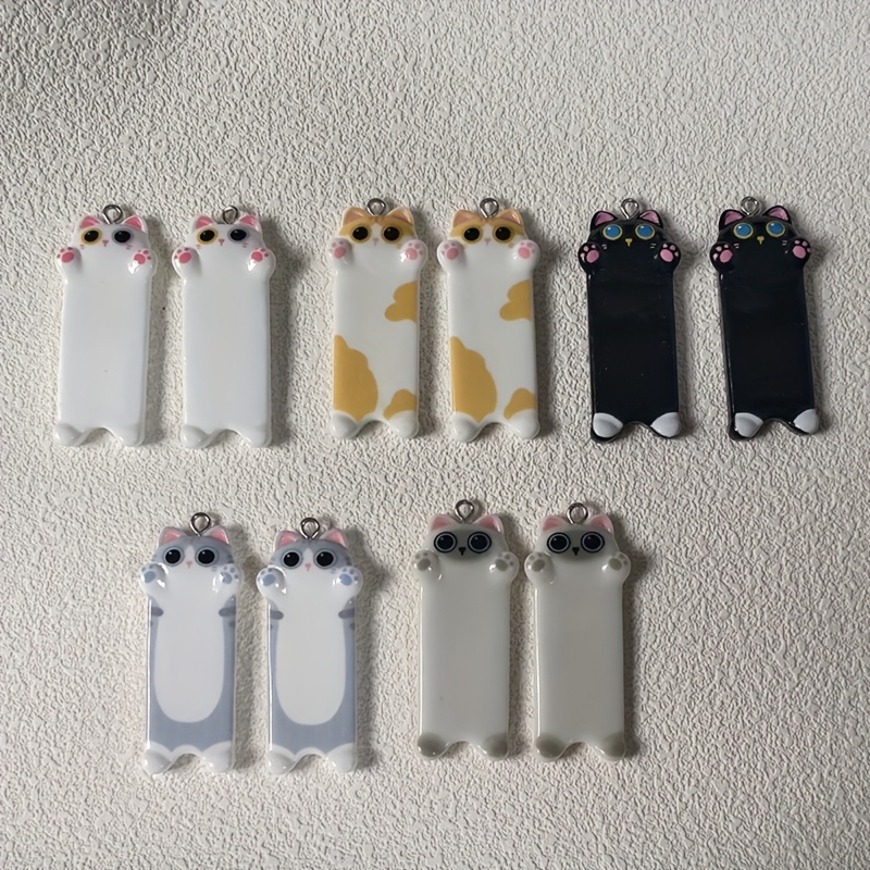 TEMU 2D, 10 piezas de colgantes largos de cachorro y gato para de fabricación de joyería, nuevos dijes de animales de resina con reverso